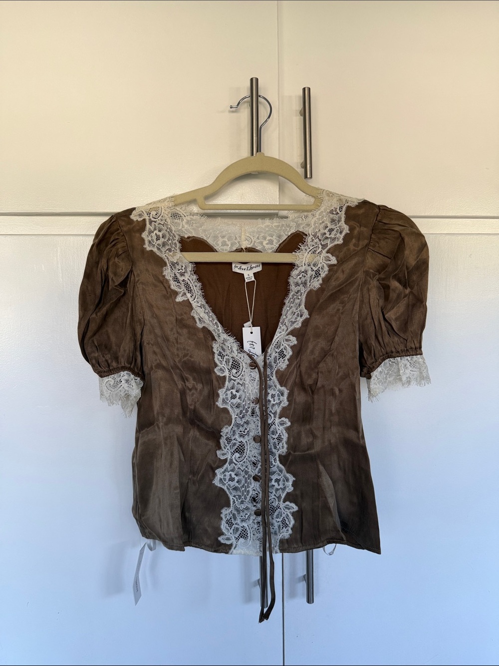 for Love & lemons Lace Trim Puff Sleeve Blouse